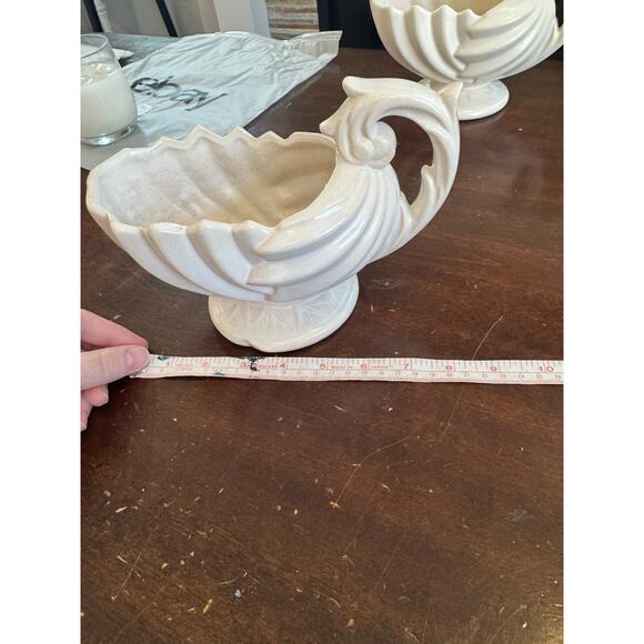 McCoy Pottery White Shell Planter Pair Vintage Ceramic Pedestal Bowls Set - Picture 9 of 16